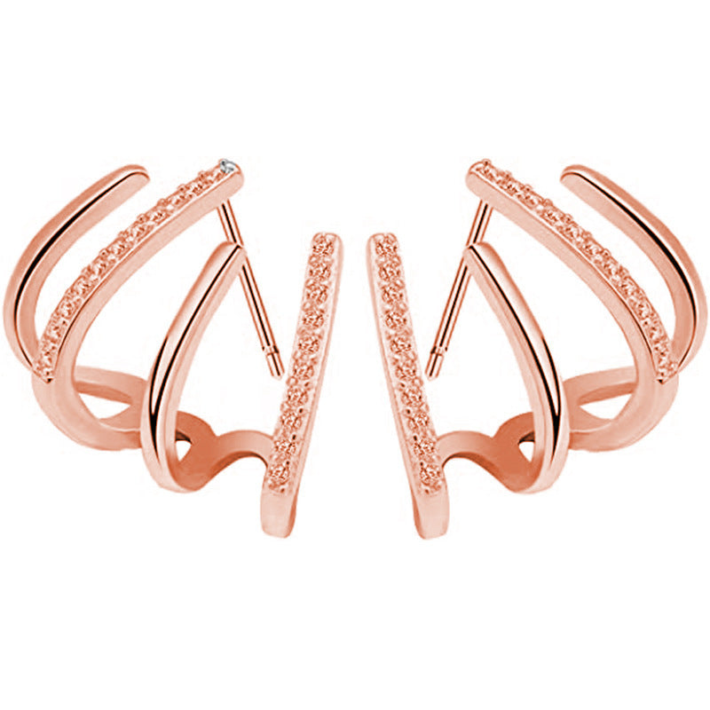 , luxurious fashion casual exquisite small ear winding cuffs four claw zircon earrings cold style diamond earrings