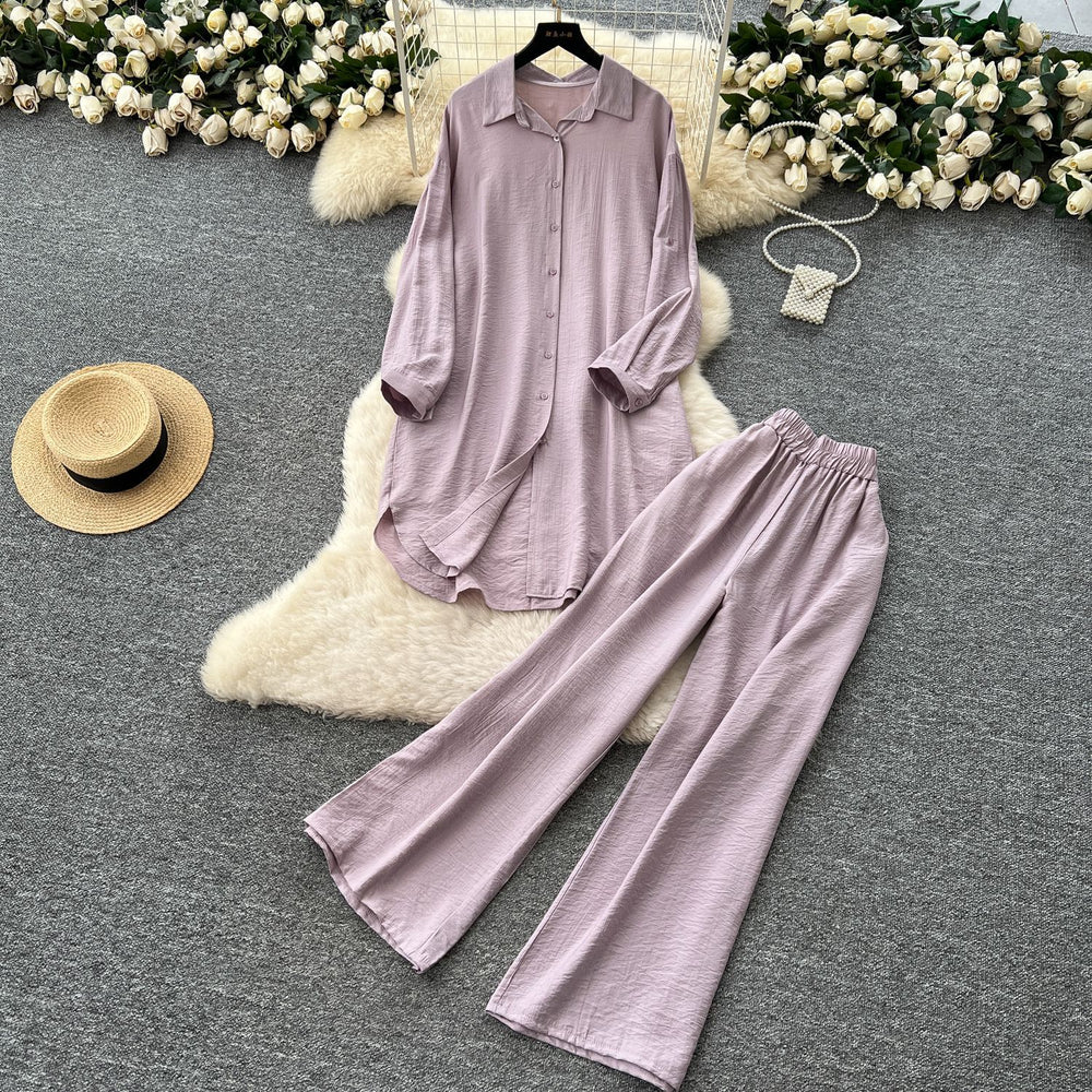 Lazy style casualsuit female k-stylefashionloose medium longlong sleevesshirtdresshigh waistloose pants