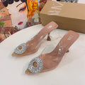 Za 2024 summer new arrivals: women's clear rhinestone elegant fairy crystal mules, high heel pointed toe sandals