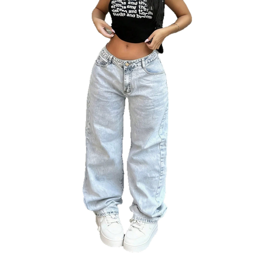 Fashionjeans women's low-waisted wide-leg washed american retro hot girl loosestraight-legmop denim pants