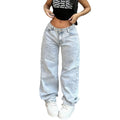 Fashionjeans women's low-waisted wide-leg washed american retro hot girl loosestraight-legmop denim pants