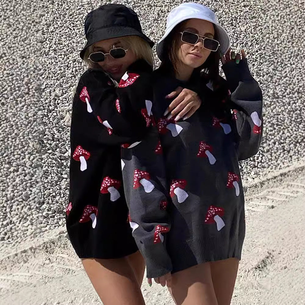 Cross-border European and American women's clothing casual ins mushroom long-sleeved crew neck sweater autumn and winter fashion loose pullover knitted sweater women