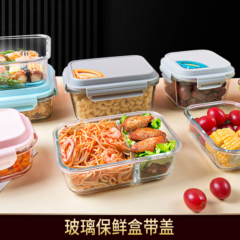 Portable glass portable lunch box household high temperature resistant with lid microwave refrigerator storage box fruit sealed fresh-keeping box