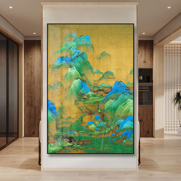 Thousands of miles of rivers and mountains hanging paintings, green waters and green mountains, living room entrance aisle, landscape wall paintings, hotel, Song Dynasty aesthetic decoration paintings