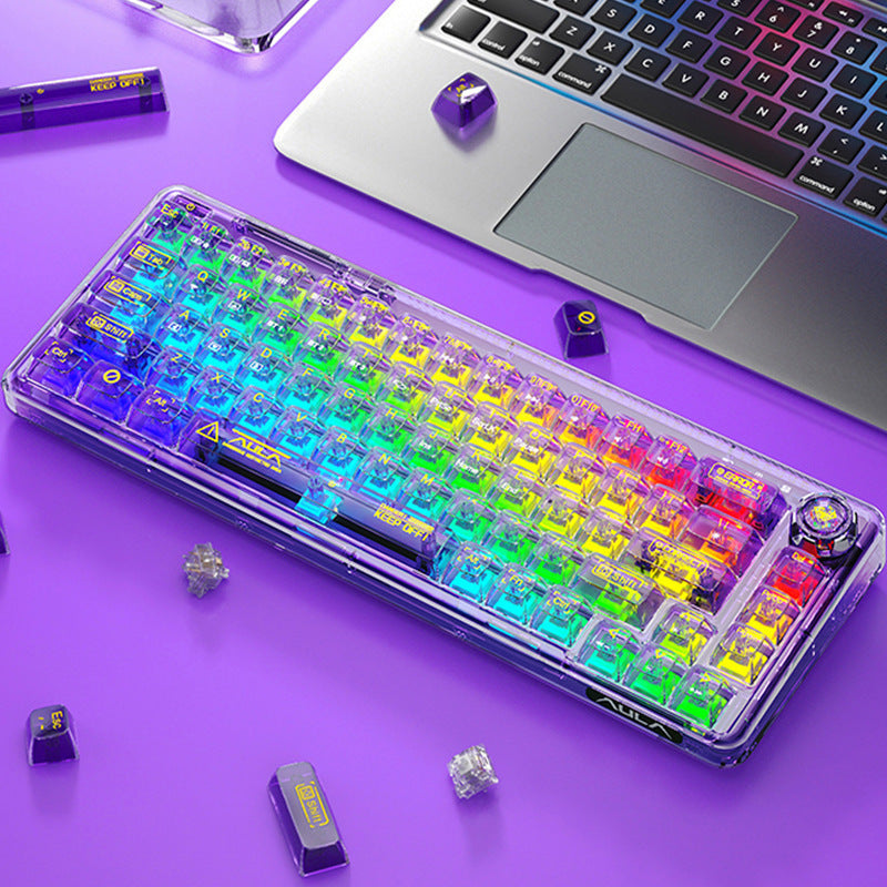 Wolf spider f68 mechanical keyboard - transparent, bluetooth/wireless tri-mode, rgb, customizable, hot-swappable - cross-border amazon/ebay