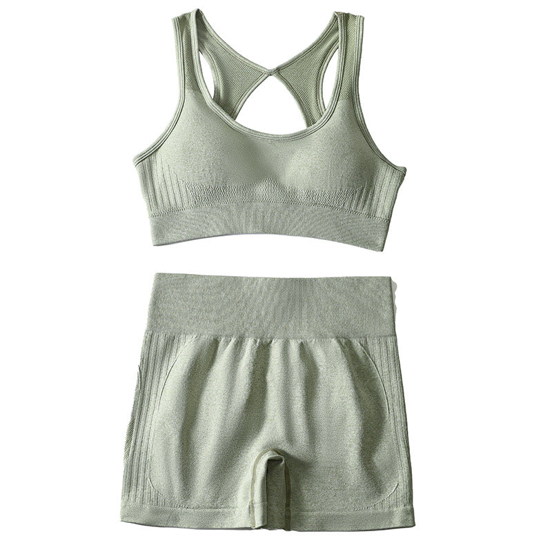 European and american yoga outfit set - women's yoga sports bra, fitness tank top, running sports yoga shorts set