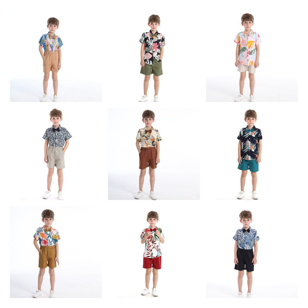 children's clothing boys' shirts spring and summer beach style floral shirt short-sleeved suit vacation summer floral shirt boys
