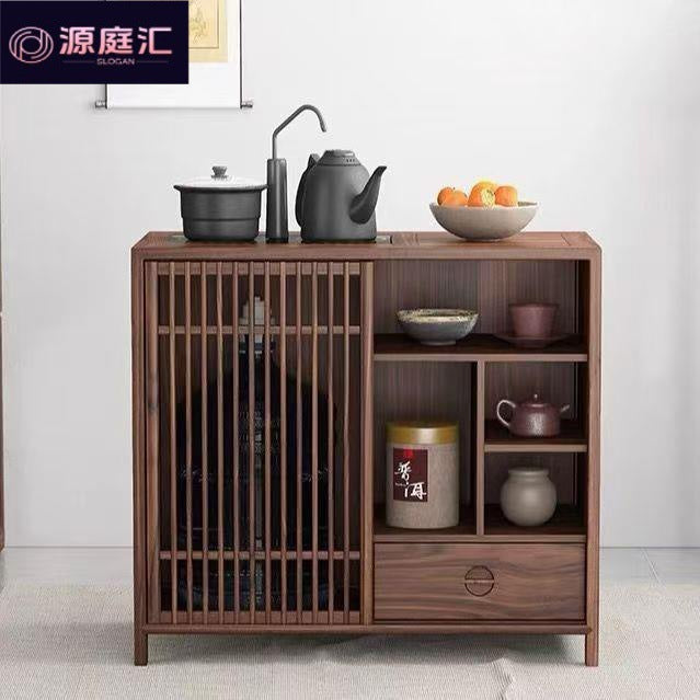 New chinoiserie tea cabinet solid wood tea cabinet tea side cabinet for homemovable tea table water boiling multi-functional storage sideboard