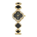 Women's quartz watch with emerald and clover charm bracelet - luxury vintage fashion timepiece