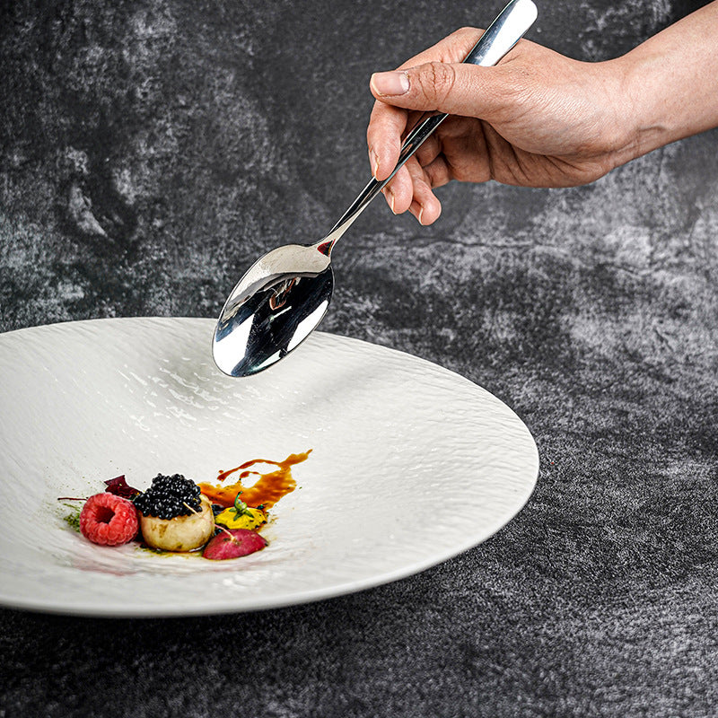 European-style embossed pure white tableware ceramic folded edge bowl large capacity ceramic salad fruit table stylish creative noodle bowl