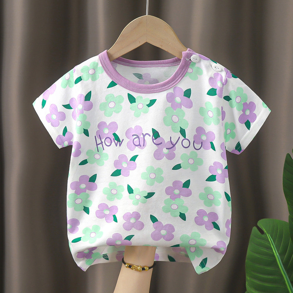 Kids' short-sleeve t-shirt, 100% cotton, baby undershirt, boys' and girls' summer top, 0-7 years old, dropshipping available