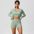 European and american solid color brushed fleece compression quick-dry yoga set - short length cloud-like outdoor running fitness activewear three-piece set