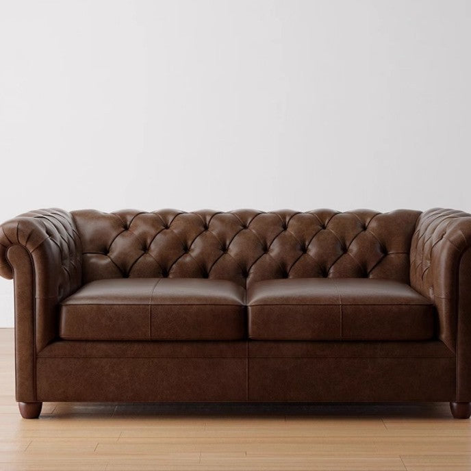 American retro leather sofa, top grain cowhide, living room home use, suitable for small to large apartments, brown leather sofa, mid-century modern classic style