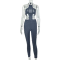 Fashionable european and american solid color women's fashion design bodycon streetwear jumpsuit sexy backless bandeau halter bodysuit