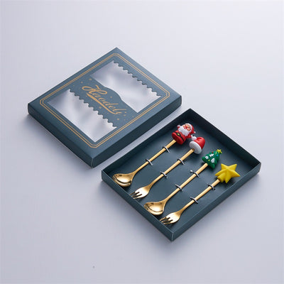 Stainless steel spoon set - cute cartoon santa claus design - creative christmas dessert spoons - wholesale party favors