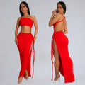 C7342 cross-border   fashion women's summer casual wrap chest side slit sexy long skirt