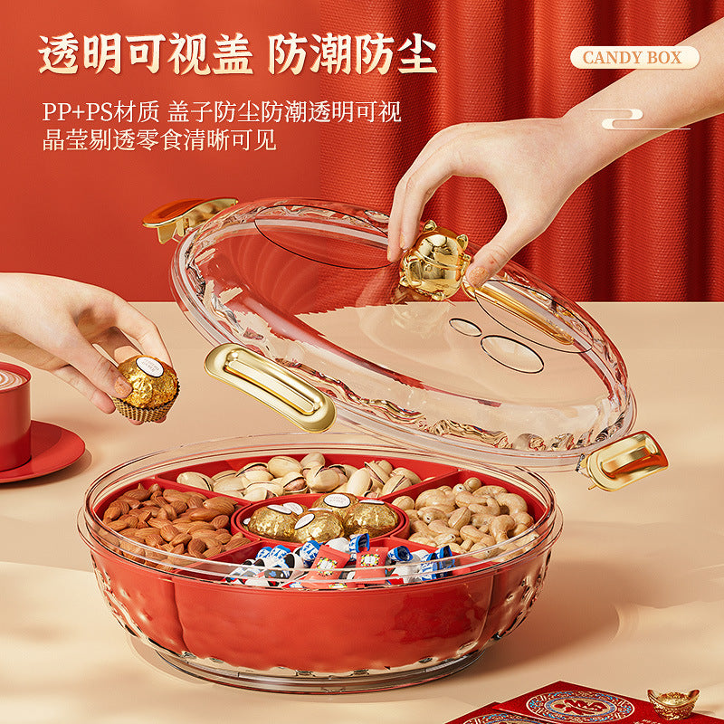 New candy tray with lid household living room coffee table rotating candy box snack fruit tray divided dried fruit storage box