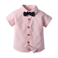 Boys' gentleman style short-sleeve shirt with collar and tie - performance outfit, formal top, student striped shirt