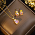 [set] new pink zircon titanium steel necklace women's earrings light luxury high-end light luxury earrings clavicle chain jewelry
