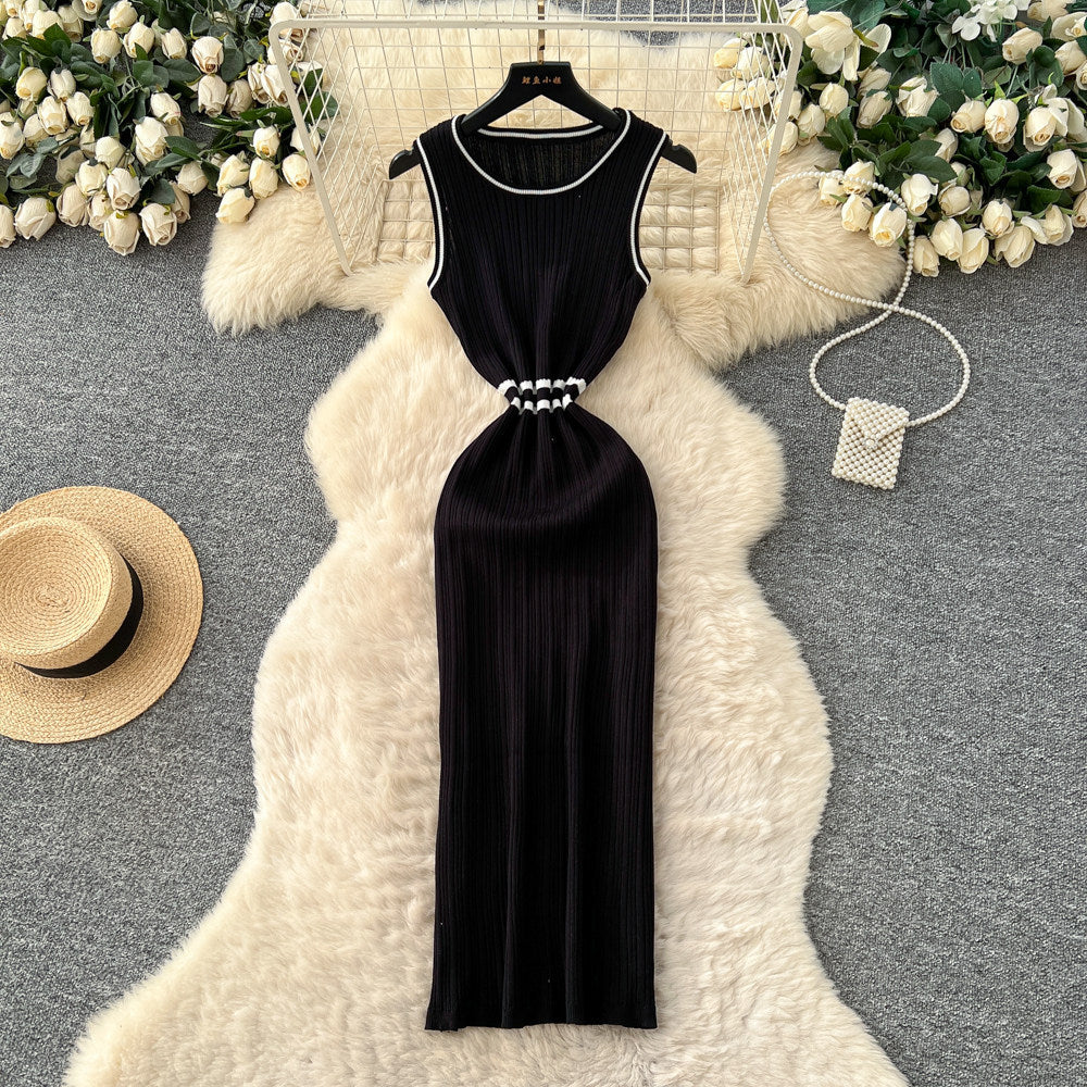 Light mature french style sleeveless knittingdress female pure lust style k-style high waist waist silm a-line skirt work clothing