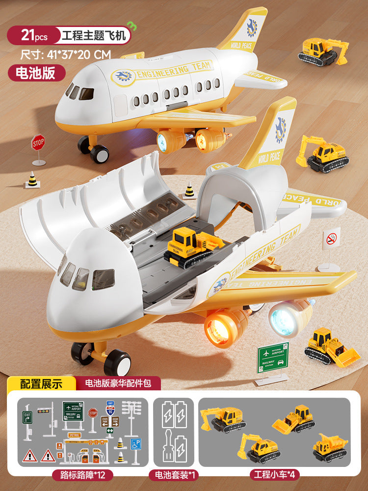 Kids' toy airplane with opening cabin, durable alloy cars, early education puzzle for 2-3 year olds, birthday gift for boys