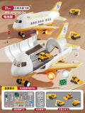 Construction theme airplane set [4 die-cast cars + 12 road signs] with rechargeable battery