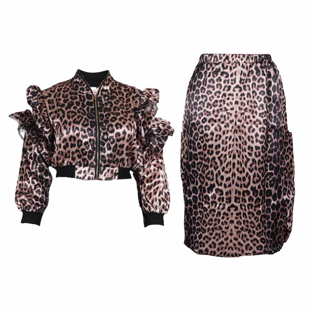 Aliexpress cross-border: plus size african women's leopard print top & skirt two-piece set with pockets