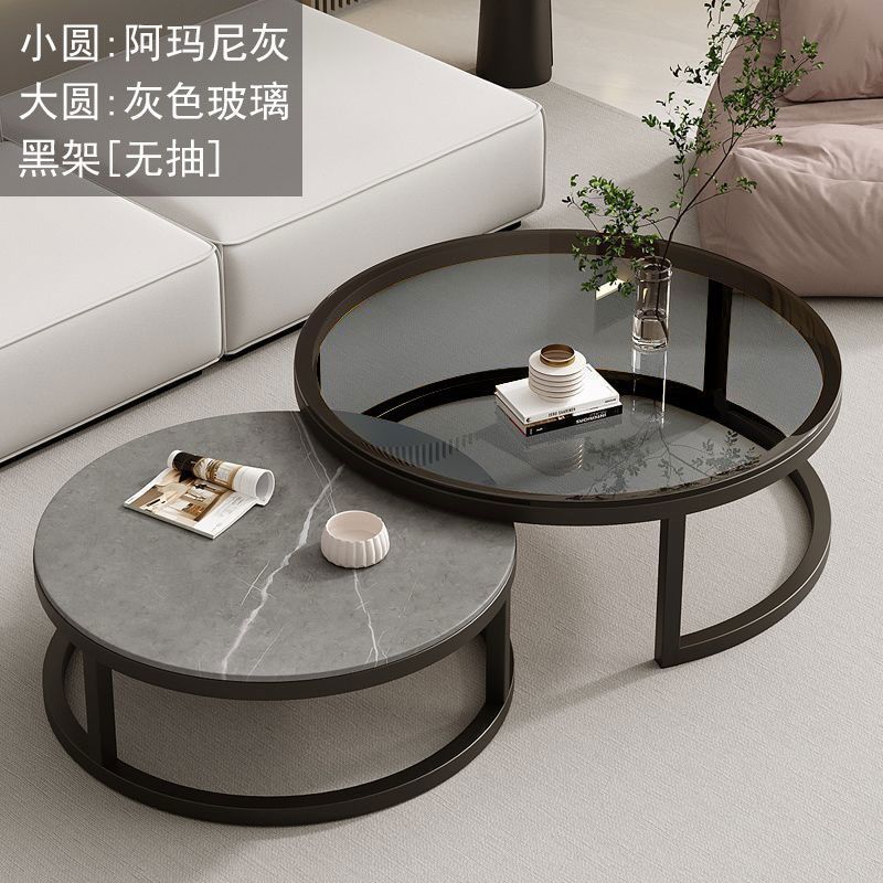 Affordable living room coffee table - new rock slab coffee table set for home living room, marble combination, round, light luxury modern style