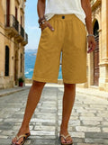 european and american  new women's faux cotton linen shorts - summer casual everyday mid-rise solid color shorts
