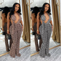 C7495 cross-border   fashion women's sexy leopard print halter neck sleeveless jumpsuit