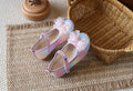 new gradient rainbow sequin girls' princess shoes - mesh rhinestone bow velcro soft sole kids' shoes