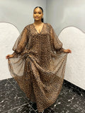 African wedding party dress - colorful leopard print batwing sleeve shirred design robe bubudress