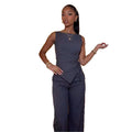 European and american cross-border women's fashion  summer new arrival: elegant strappy sleeveless striped slim-fit top and high-waisted pants set