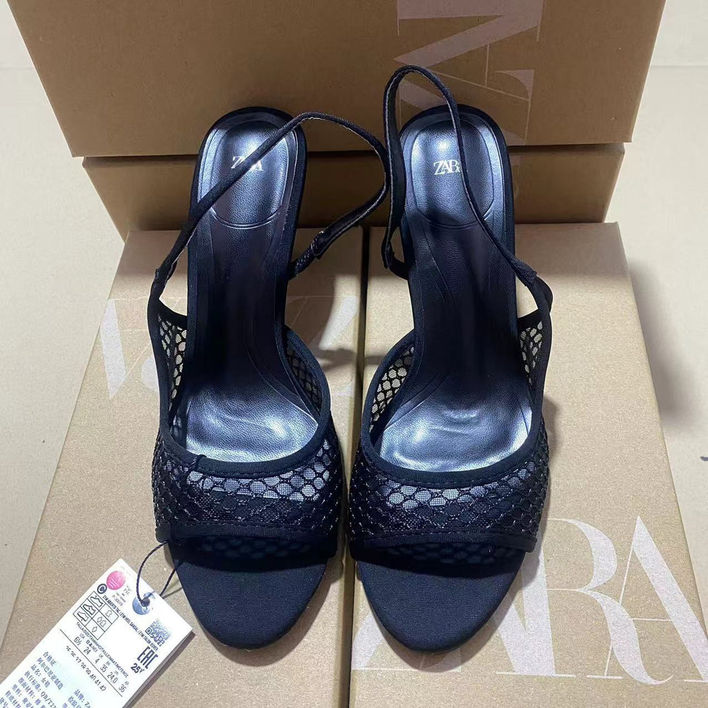Za2024summernew arrival high heel mesh open toe back strap fashionoutwear women's shoes