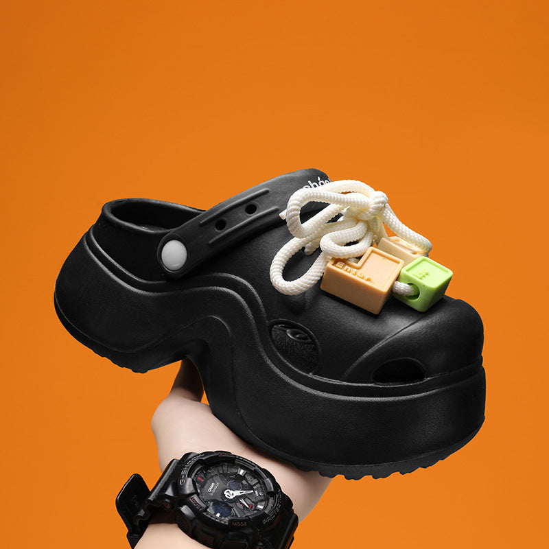 Thick-soled hole shoes women's new building block white rope heightening cute Internet celebrity beach cool slippers outer wear summer wholesale