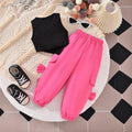 children's clothing, european and american style, girls' spring/summer sleeveless letter-print tank top and tie-up cargo pants two-piece trendy kids' outfit