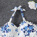 spring/summer new arrival: cross-border export girls' french style vacation dress - elegant floral print camisole v-neck bandeau dress