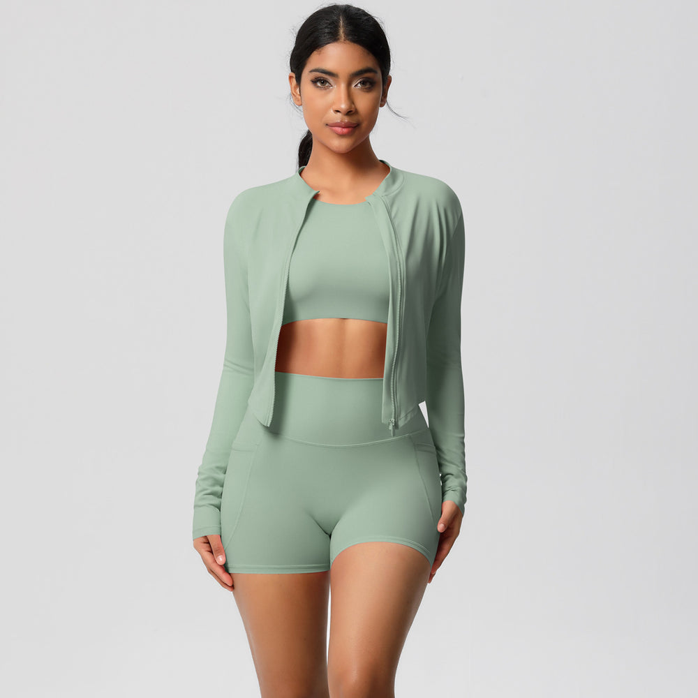 Cloud-soft quick-dry yoga activewear set: high-waisted, slim-fit pocket shorts for outdoor running and fitness
