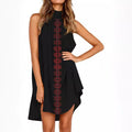 European and american cross-border women's fashion  autumn new sleeveless halter neck printed pleated asymmetrical elegant dress