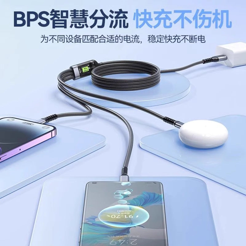 100w super fast charging 3-in-1 data cable, compatible with huawei and apple phones, 3-in-1 flash charge braided charging cable