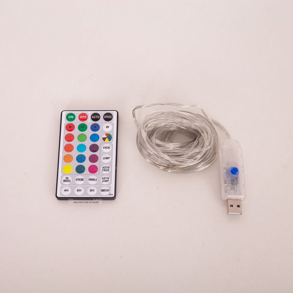 LED light string USB colorful synchronous flash RGB Symphony leather line light 16 color copper wire rubber light wedding Christmas decoration