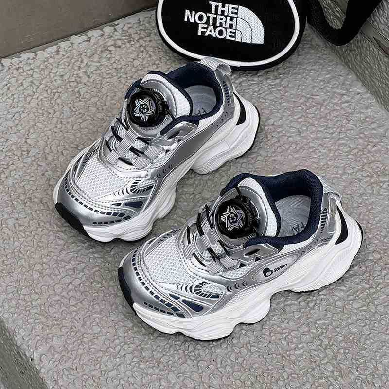 Boys' mesh sneakers  spring/autumn new collection, mesh dad shoes with rotating buckle, breathable hollow-out athletic shoes for girls, trendy brand