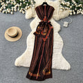 New chinese style printed pleated dress - women's summer new arrival: sleeveless, high-waisted, slim-fit, figure-flattering maxi dress with elegant flair