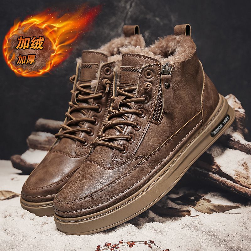 Snow boots men's shoes high-top winterfleece-linedheattechthickenednortheast cotton shoes fur all-in-onewaterproofnon-slip cotton boots