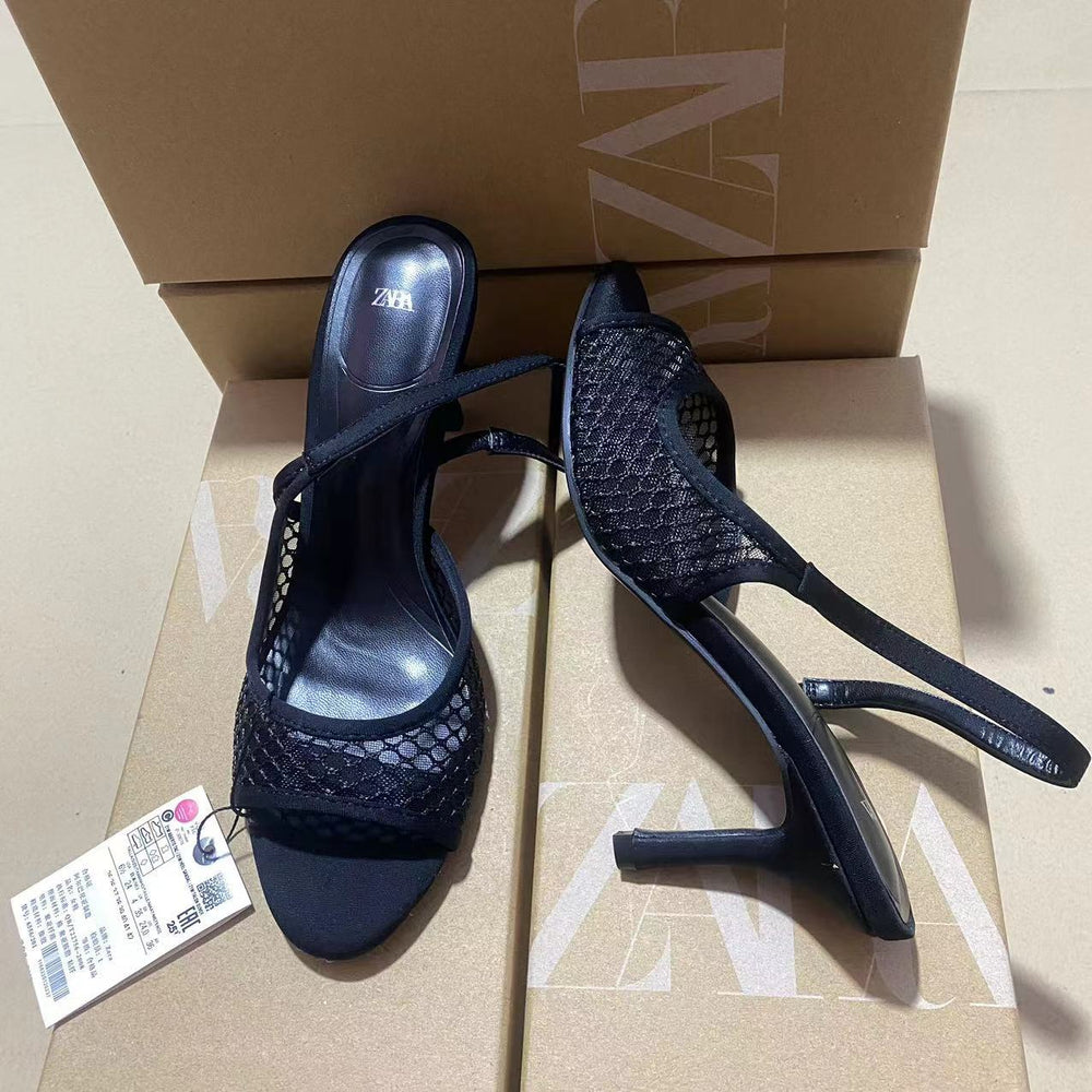 Za2024summernew arrival high heel mesh open toe back strap fashionoutwear women's shoes