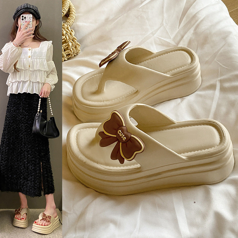 New fashionable casual soft sole height increasing non-slip odor-resistant spring/summer new versatile butterfly beach flip-flops