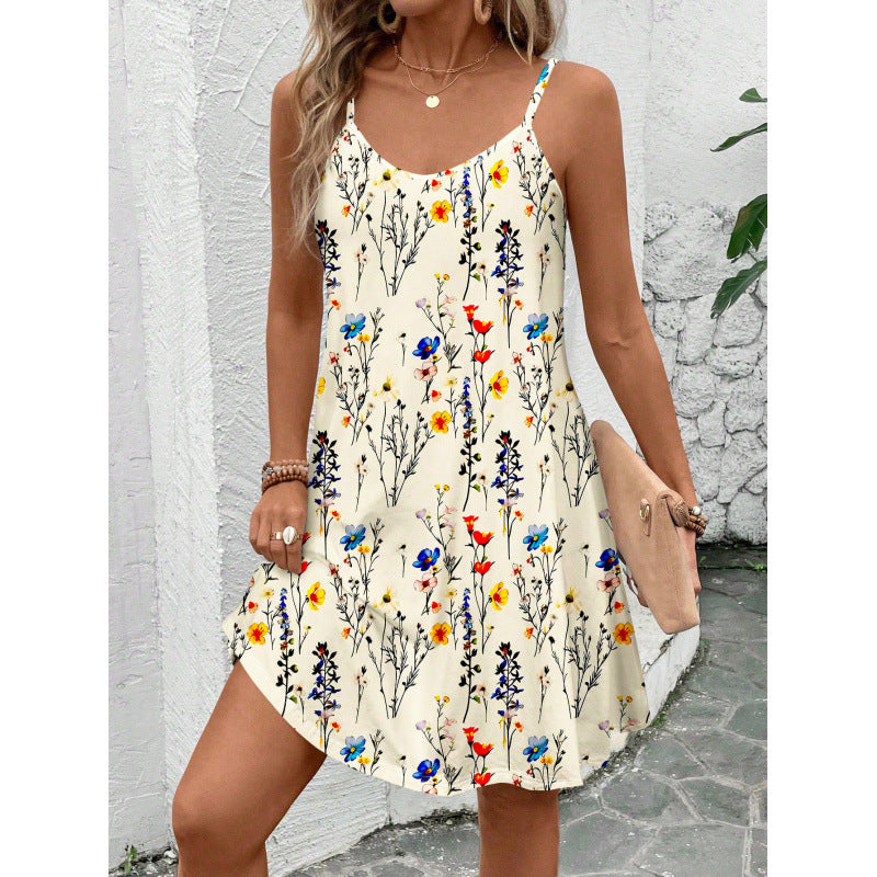 Real shot, in-stock, european and american style, cross-border e-commerce,  printed camisole dress