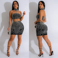 C6977 cross-border   independent station fashion fashion women's sleeveless suspender hot diamond suit skirt for women