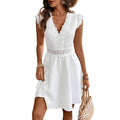 code new arrival  women's original deep v lace patchwork white dress
