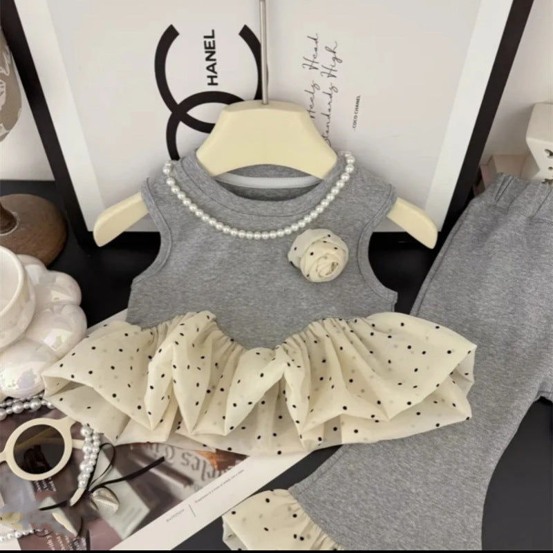 Girls' outfit:  summer new korean style two-piece set - flared pants & floral bud tank top